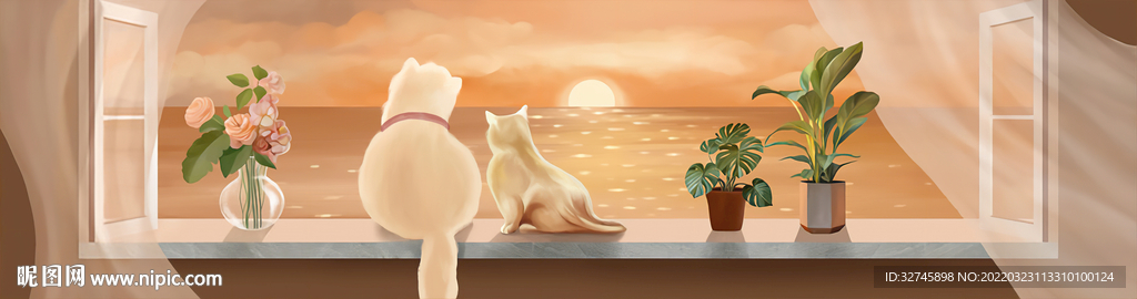 小清新植物猫咪装饰画