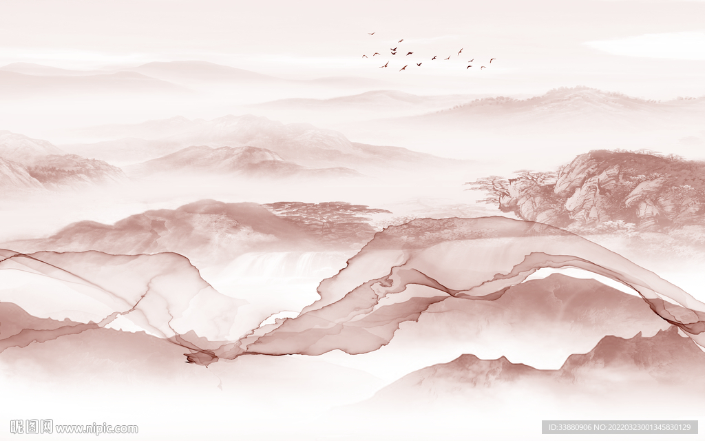 人气新款山水墙画 tif分层
