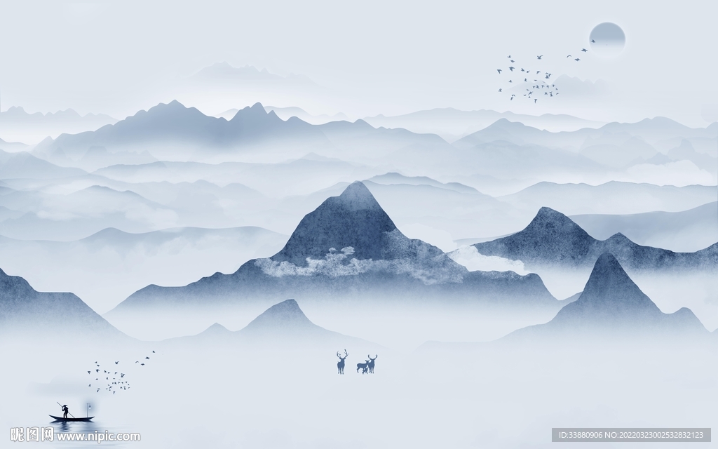 水墨新款山水墙画 tif分层