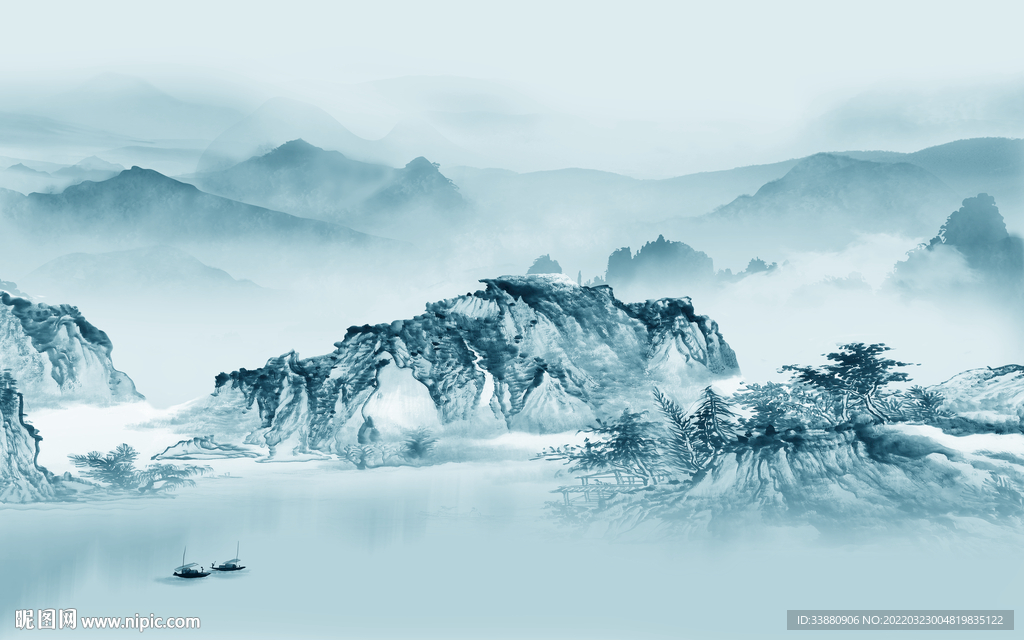 现代 新款山水墙画 tif分层