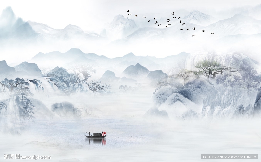 高山流水新中式山水新中式背景墙