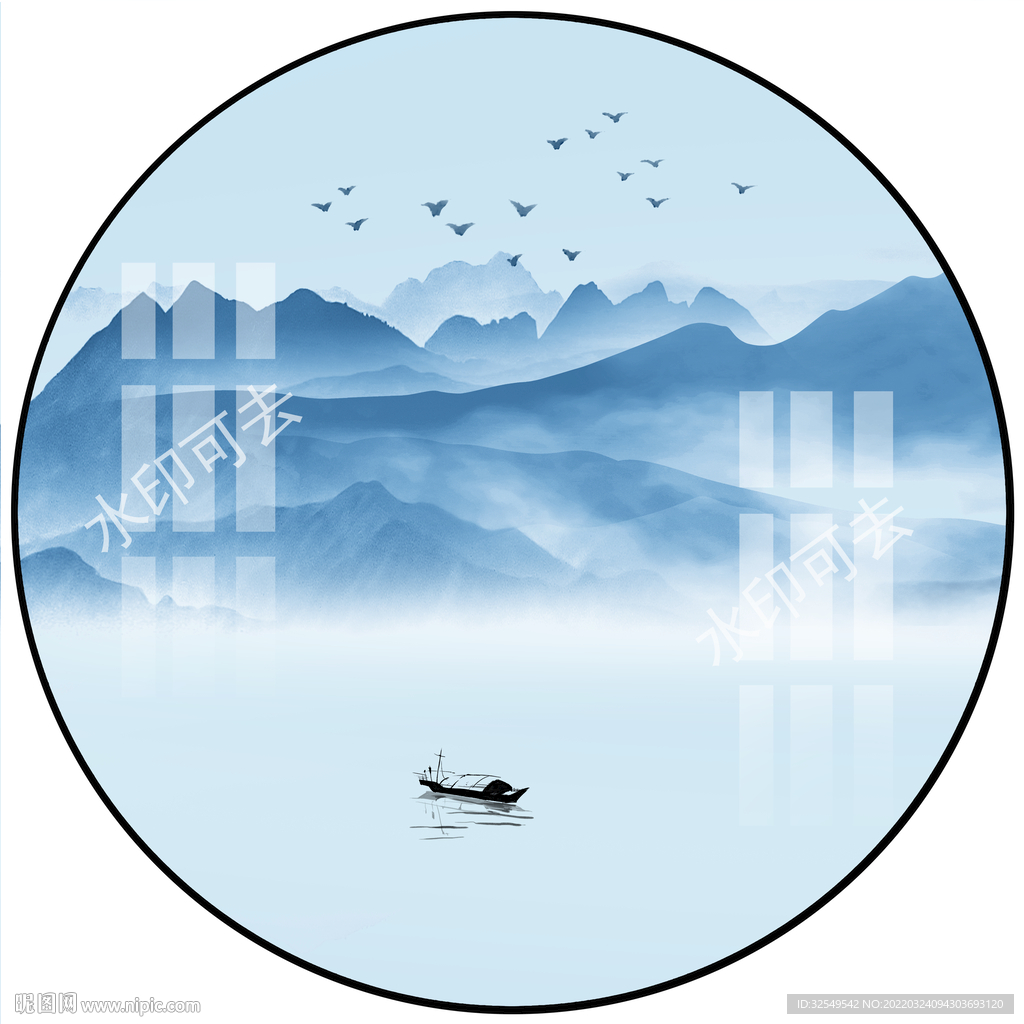 新中式禅意山水圆形装饰画