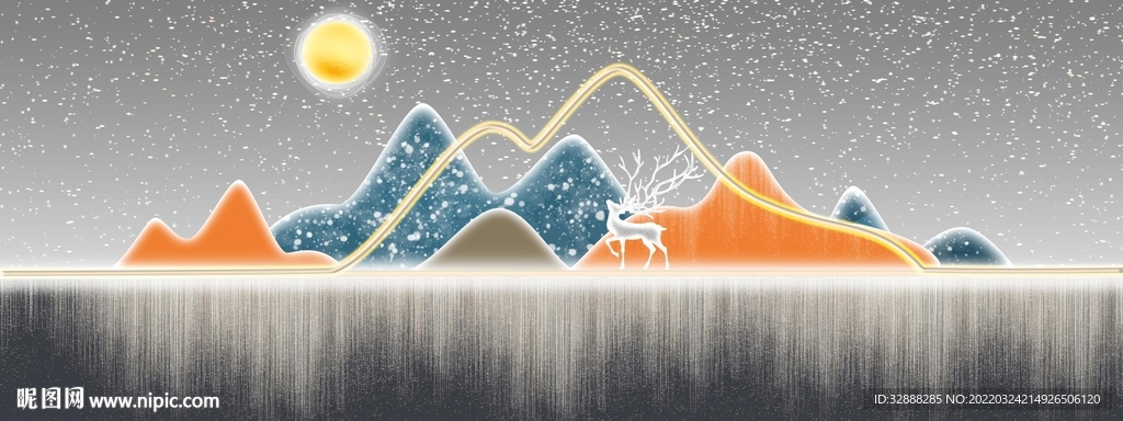 梦幻星空麋鹿山水装饰画