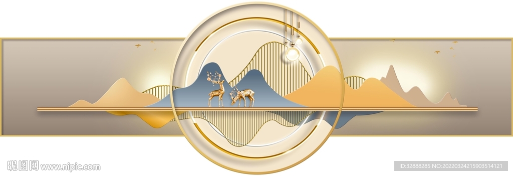 金色山水床头画