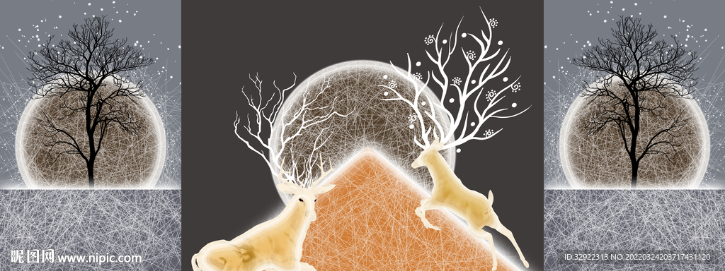 星空麋鹿线条装饰画