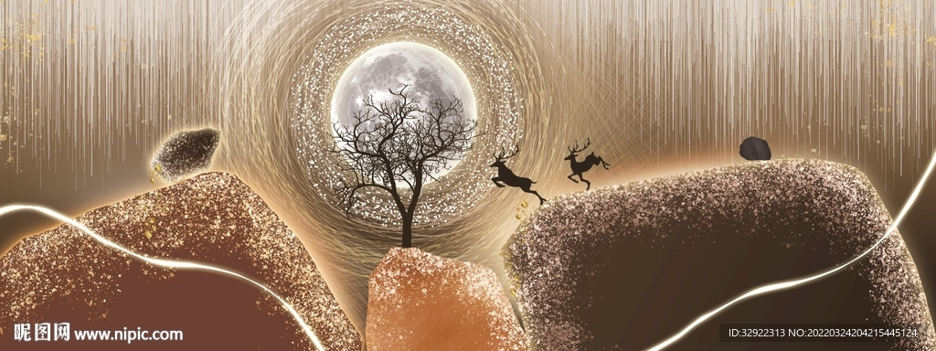 星空麋鹿山水装饰画