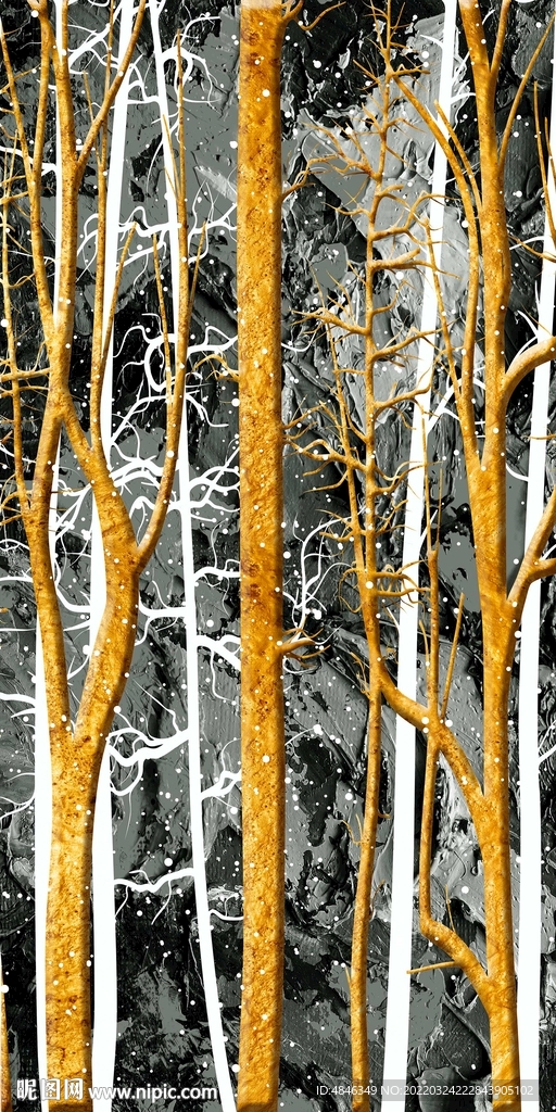 金色发财树风景山水玄关