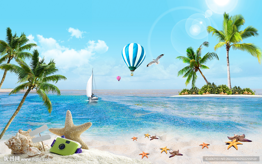 蓝天白云大海沙滩