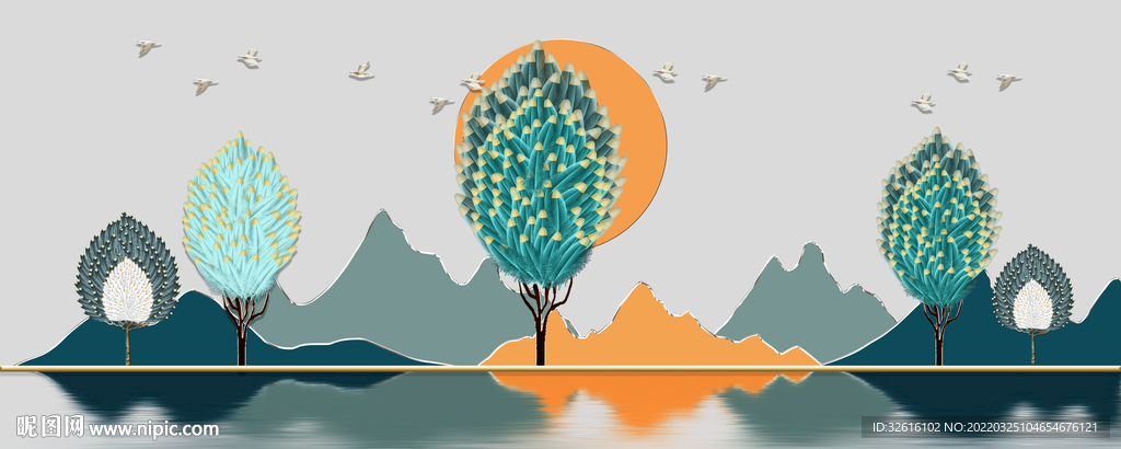 新款羽毛山水装饰画