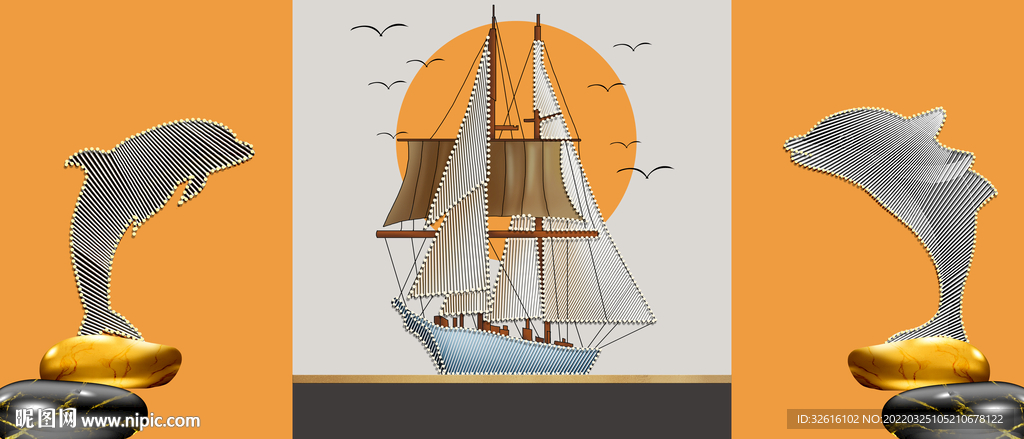 一帆风顺海豚三联画