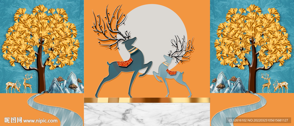 发财树麋鹿装饰画