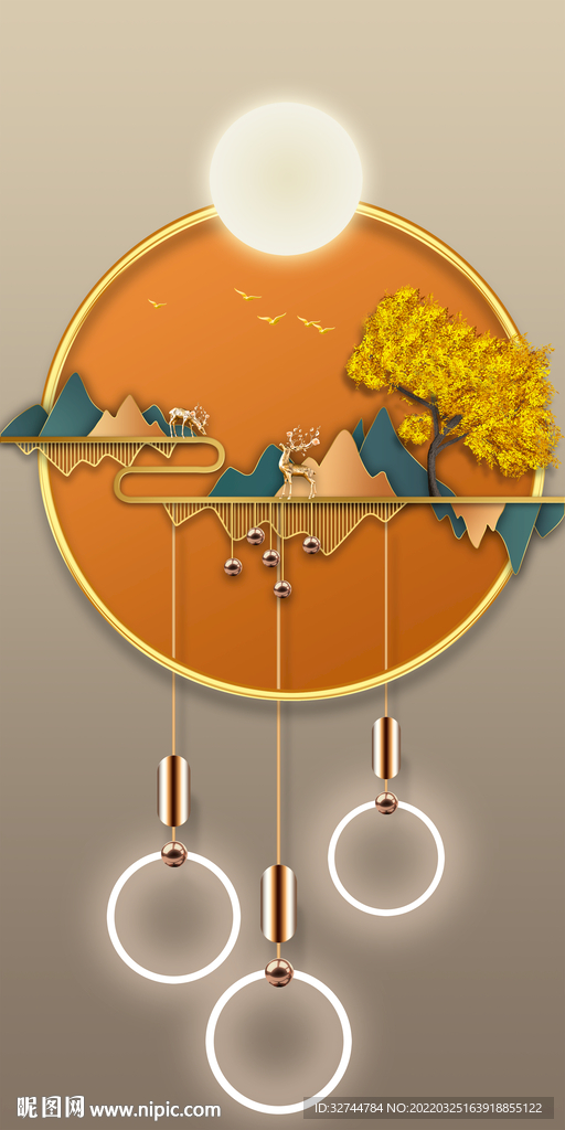 线条山水灯光玄关