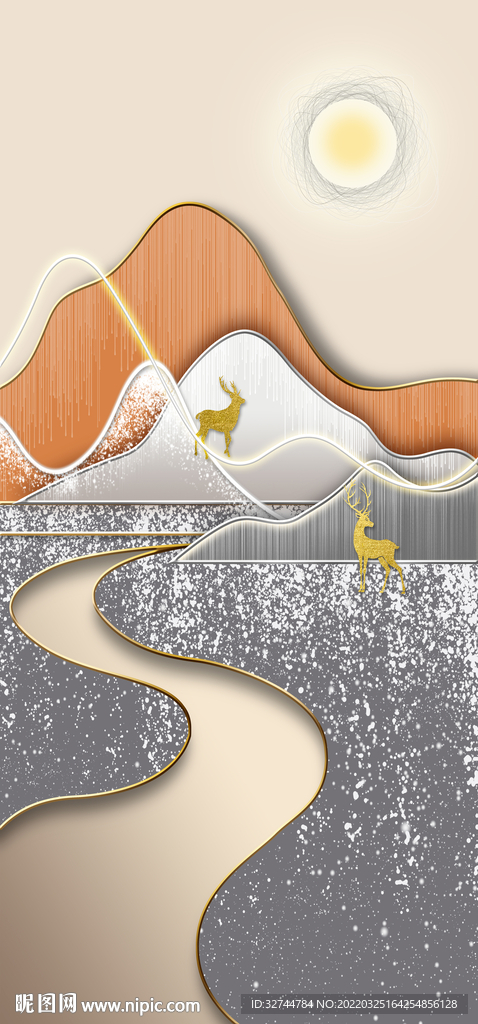 麋鹿山水装饰画