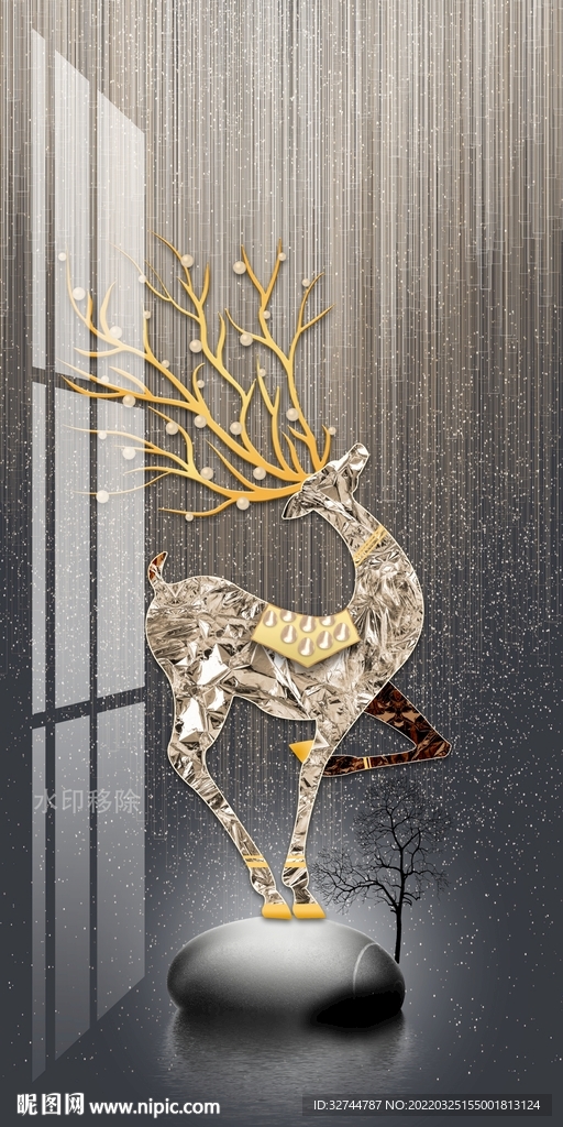 转运石麋鹿装饰画