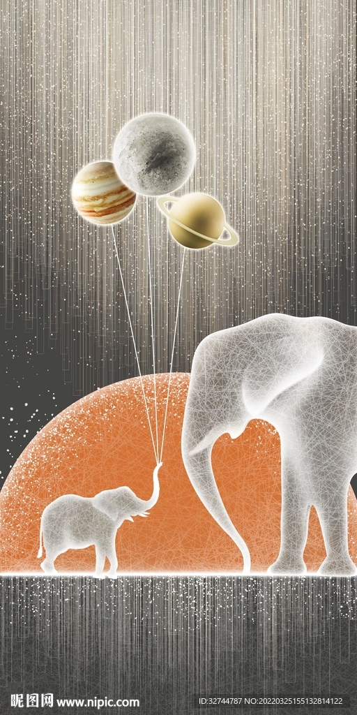 星空气球大象装饰画