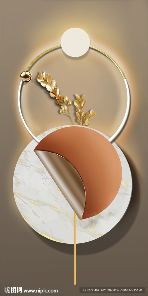 金色植物灯光几何玄关