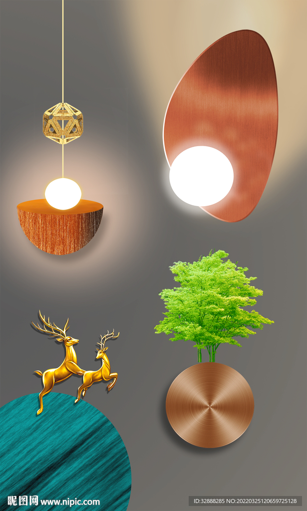 发财树麋鹿灯光装饰画