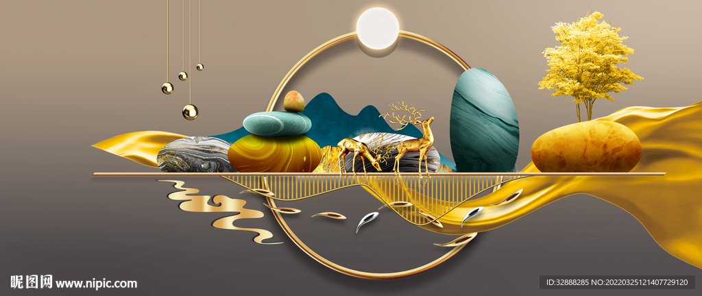 光影灯光麋鹿山水