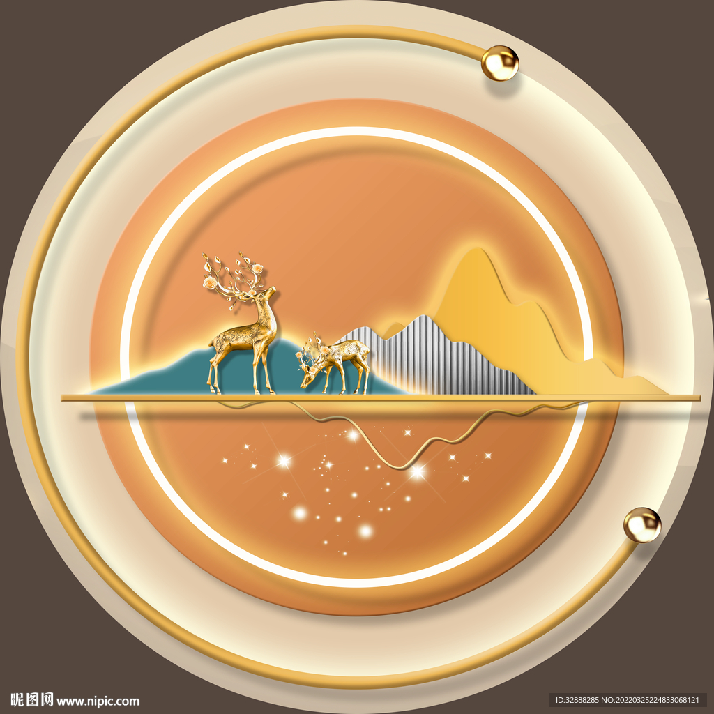 金色麋鹿山水玄关