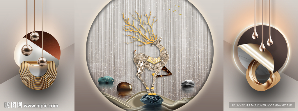 金色麋鹿立体几何装饰画