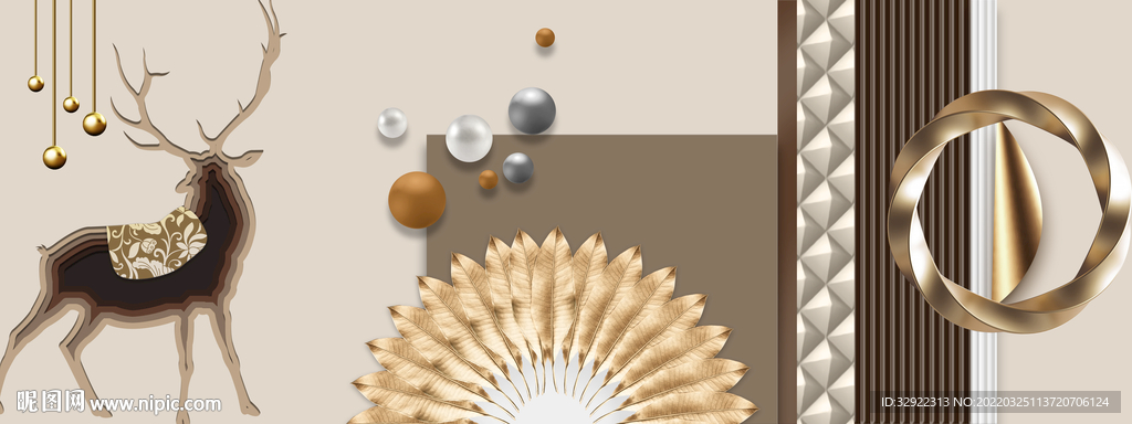 麋鹿立体几何装饰画