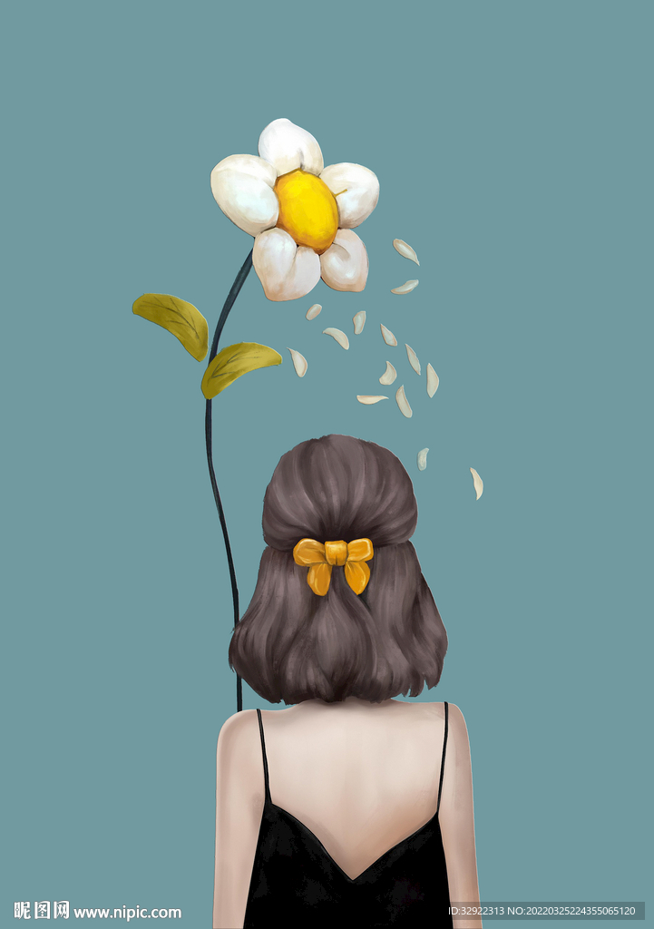美女背影花卉装饰画