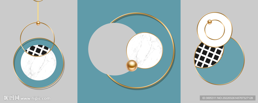 轻奢装饰画 三联画 圆形