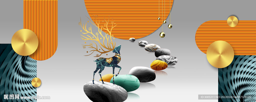 轻奢装饰画 石头麋鹿