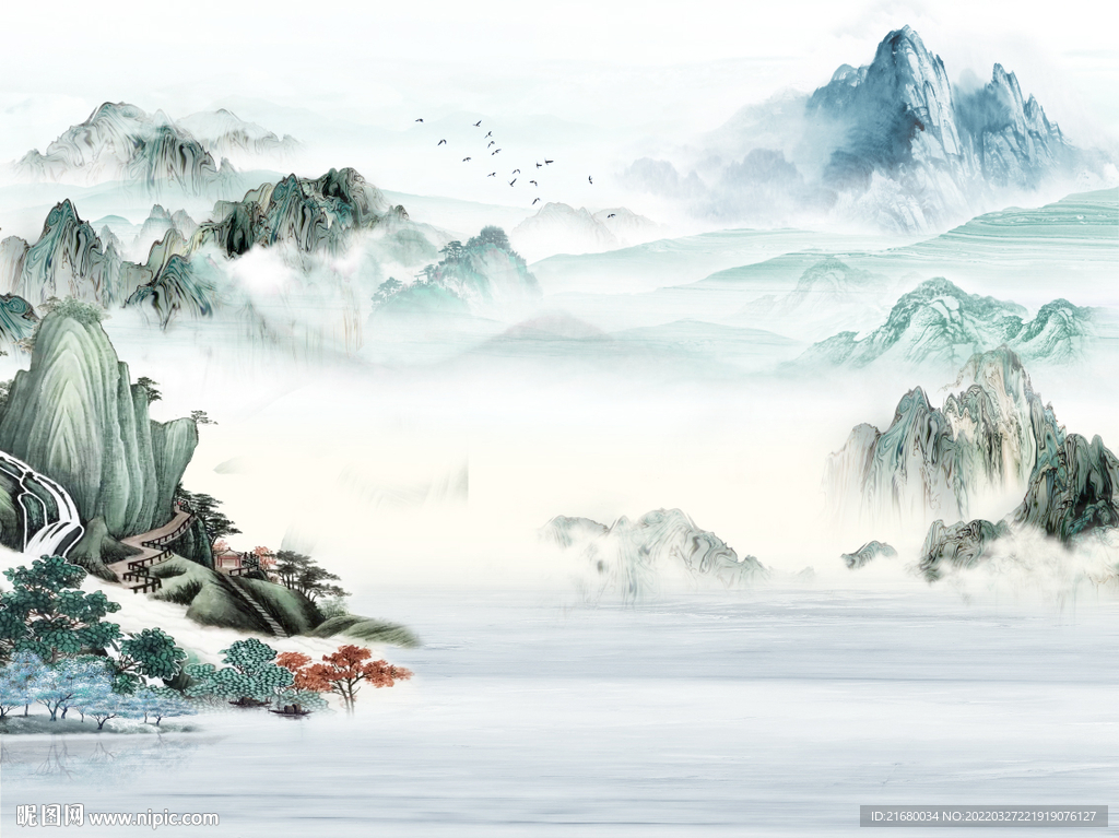 抽象意境山水流水生财