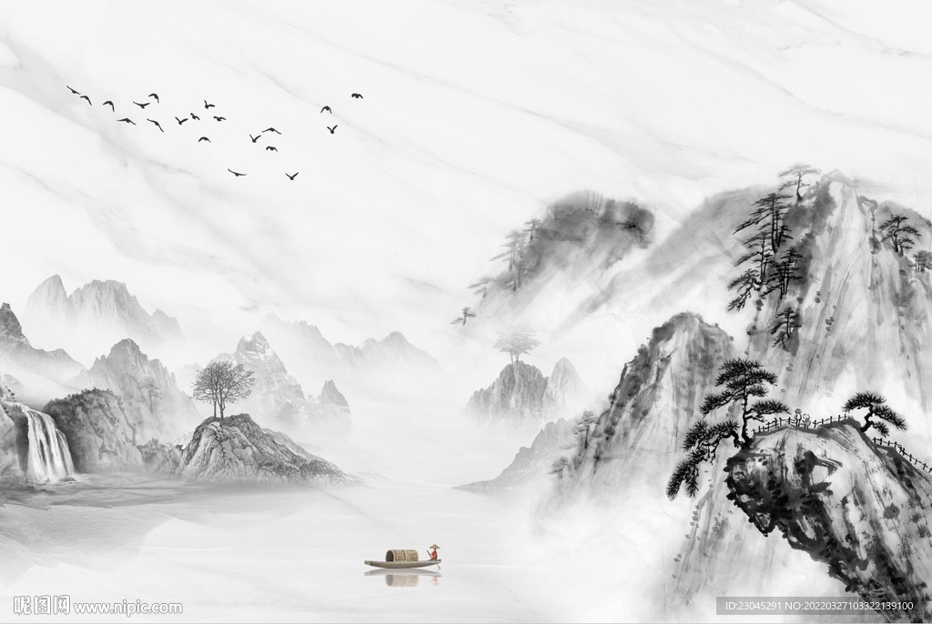 水墨山水新中式背景墙