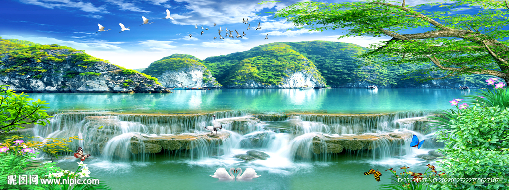 流水自然床头装饰画