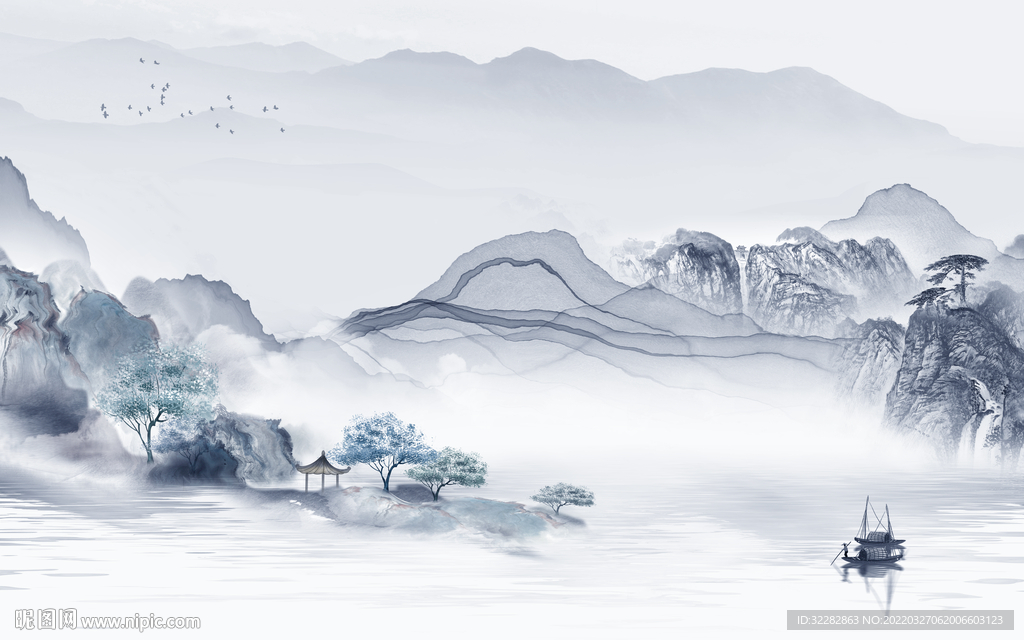 中式 电视背景山水 TIF分层