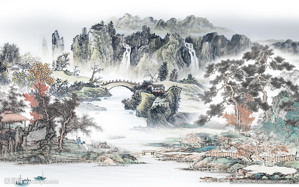 中国风别墅电视山水 TIF分层