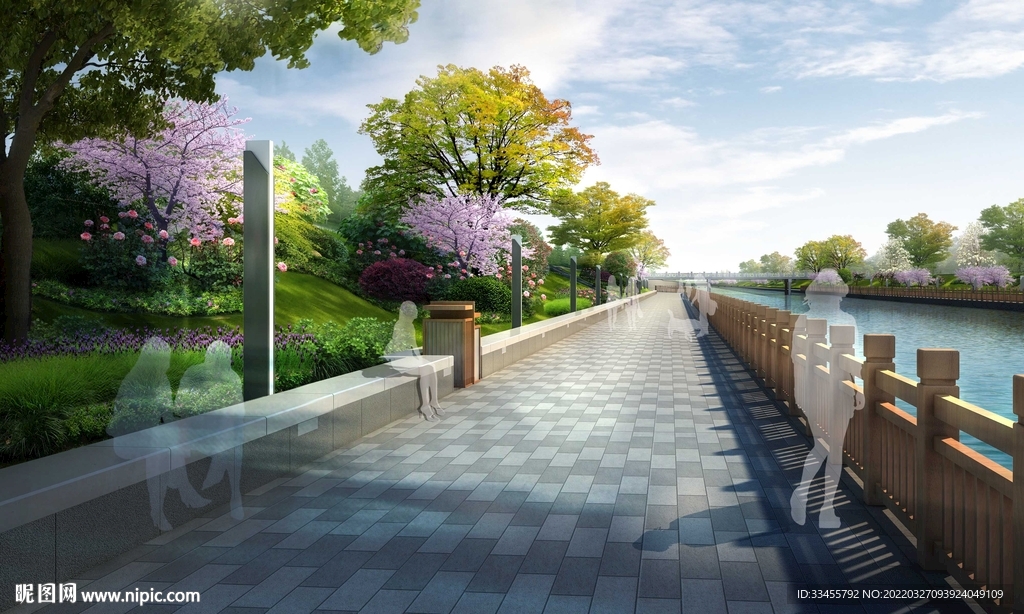 滨水栏杆步道公园