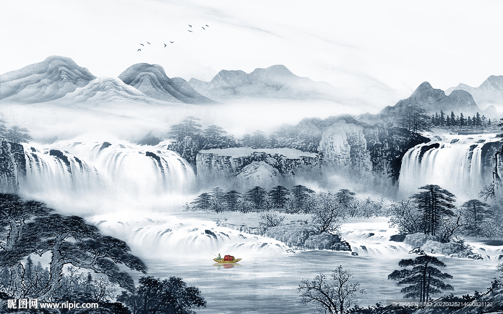 新中式客厅电视山水 TIF分层