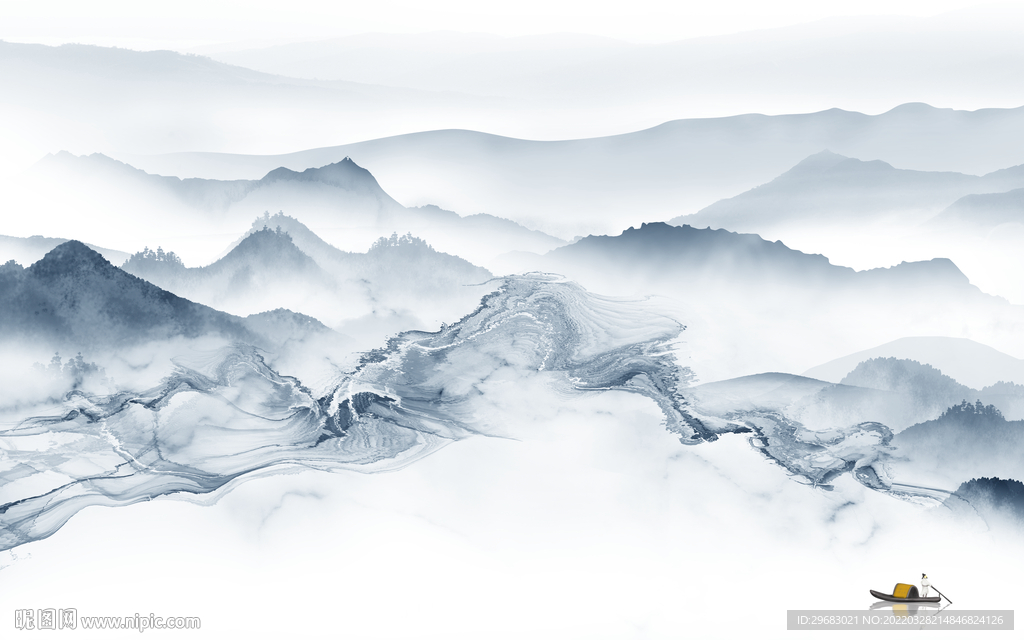 水墨客厅电视山水 TIF分层