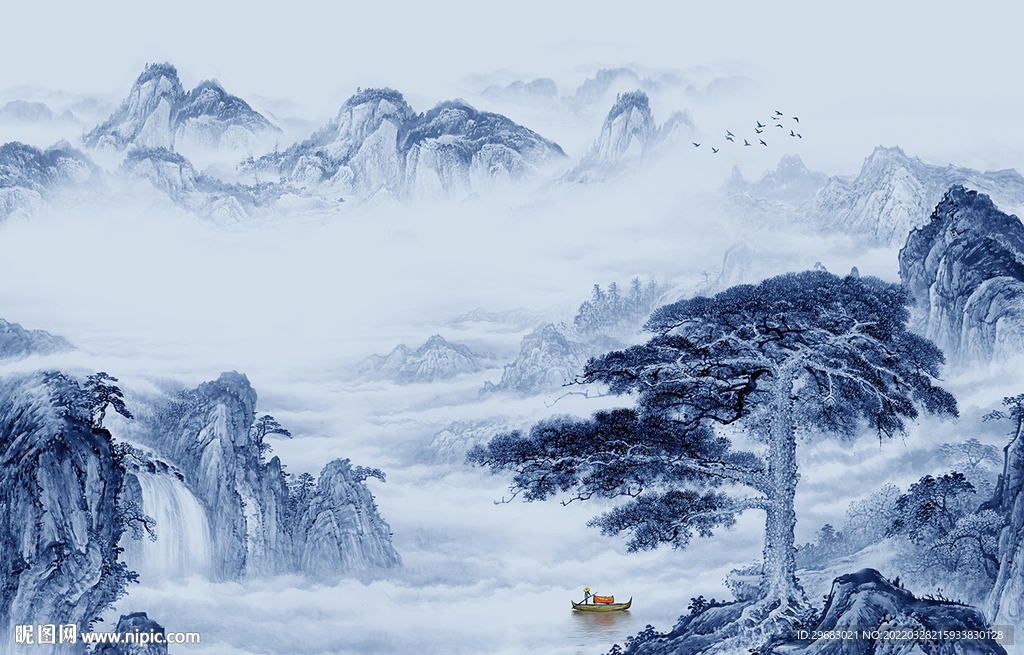 高档客厅电视山水 TIF分层