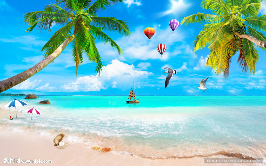 海滩椰树风景