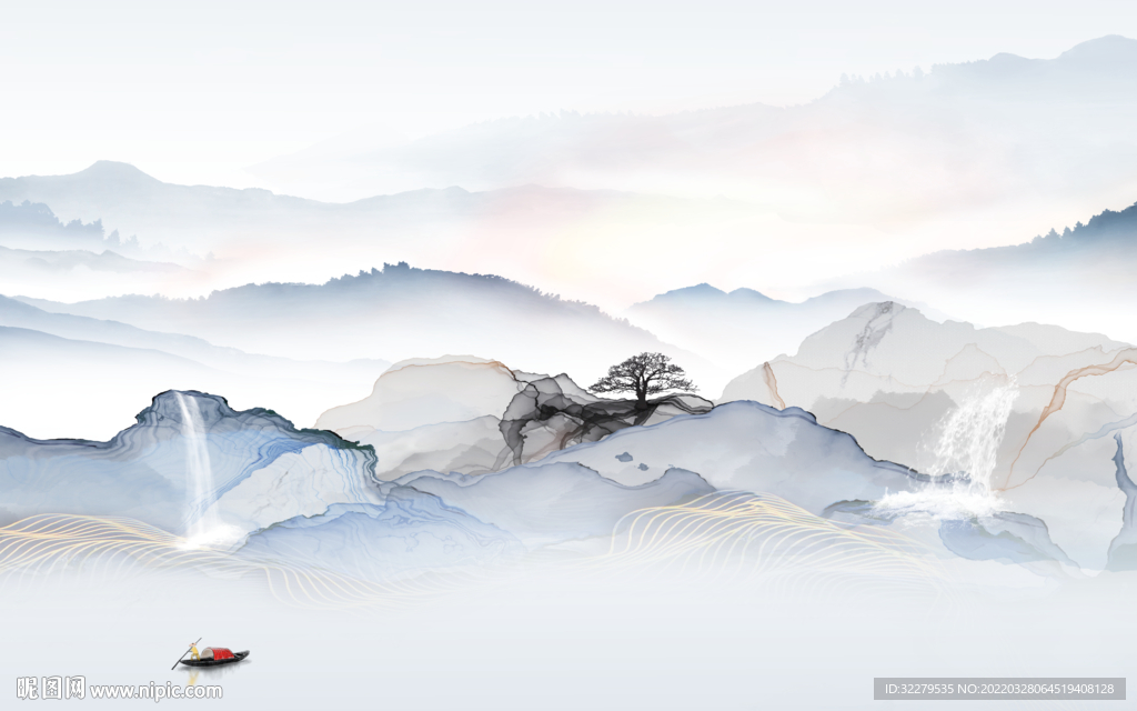 爆款客厅中式山水 TIF分层