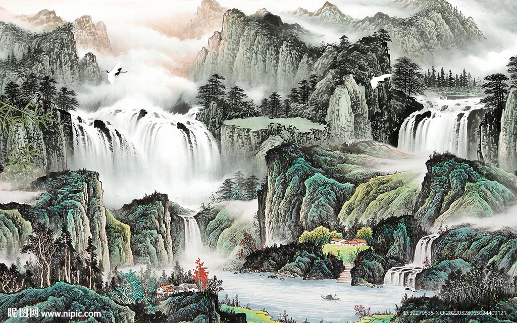 简约 客厅中式山水 TIF分层