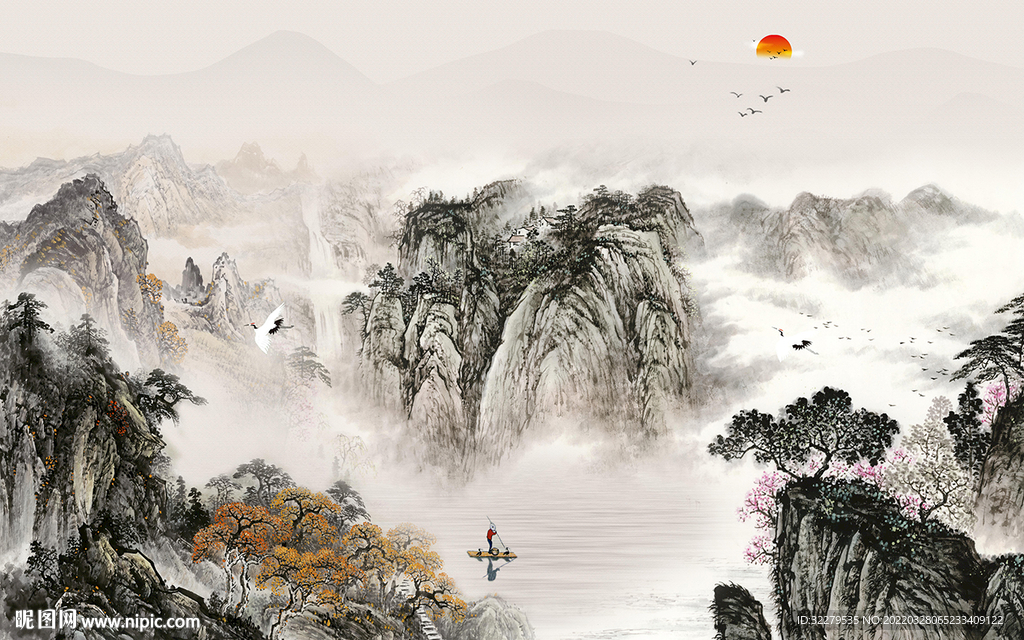 国画 客厅中式山水 TIF分层