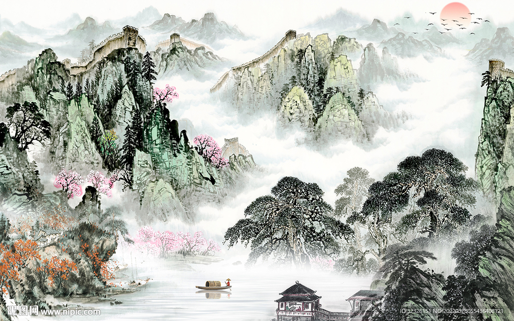 中国风山水最新背景 tif分层