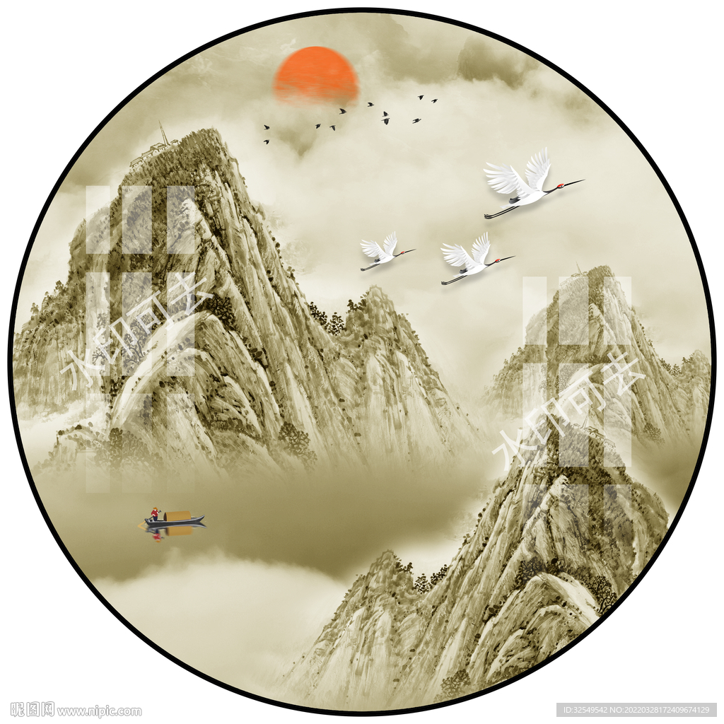 圆形山水画