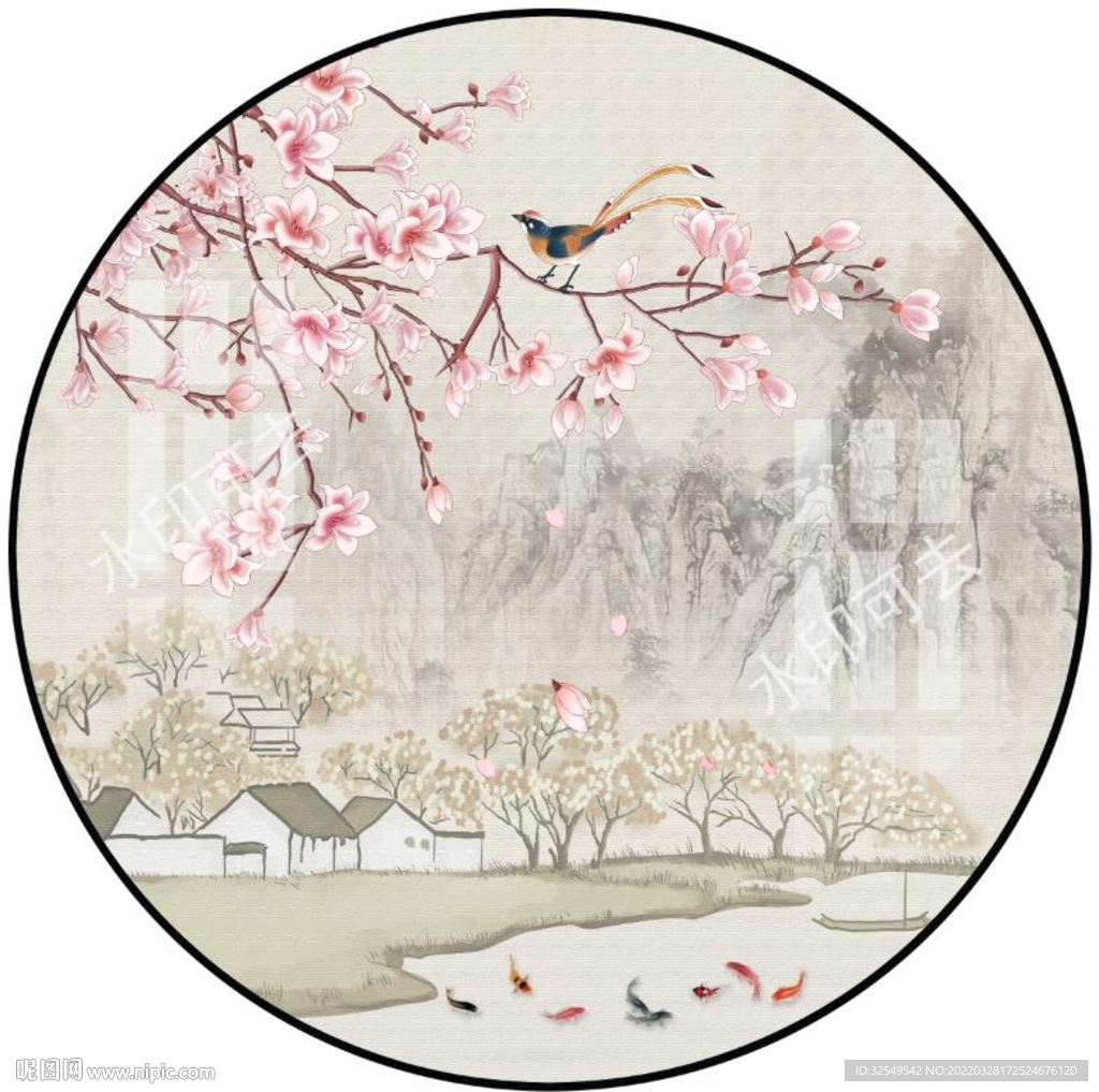 圆形山水画