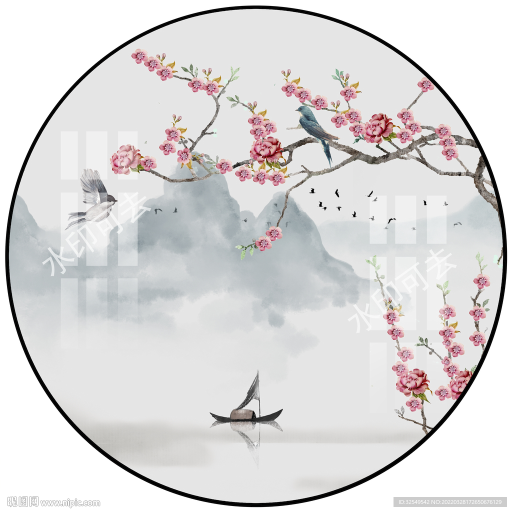 圆形山水画