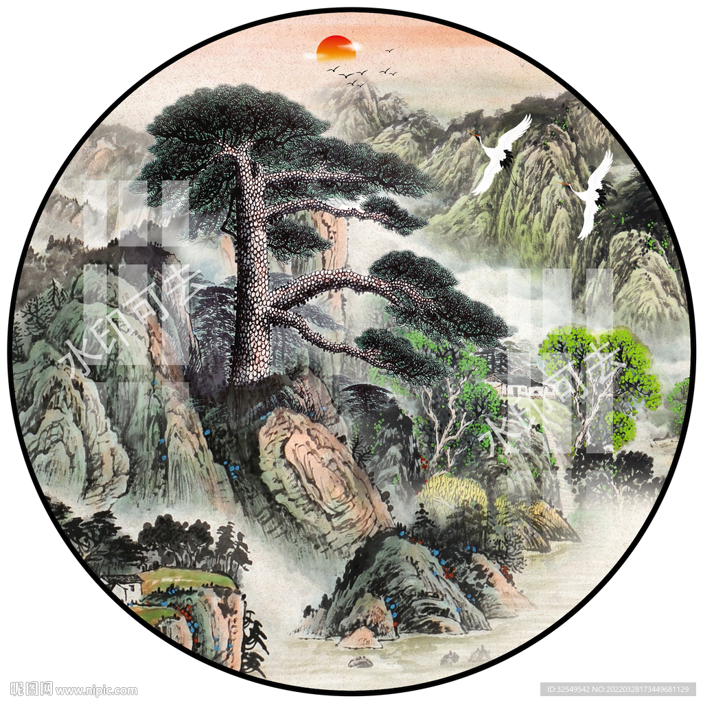 圆形山水画