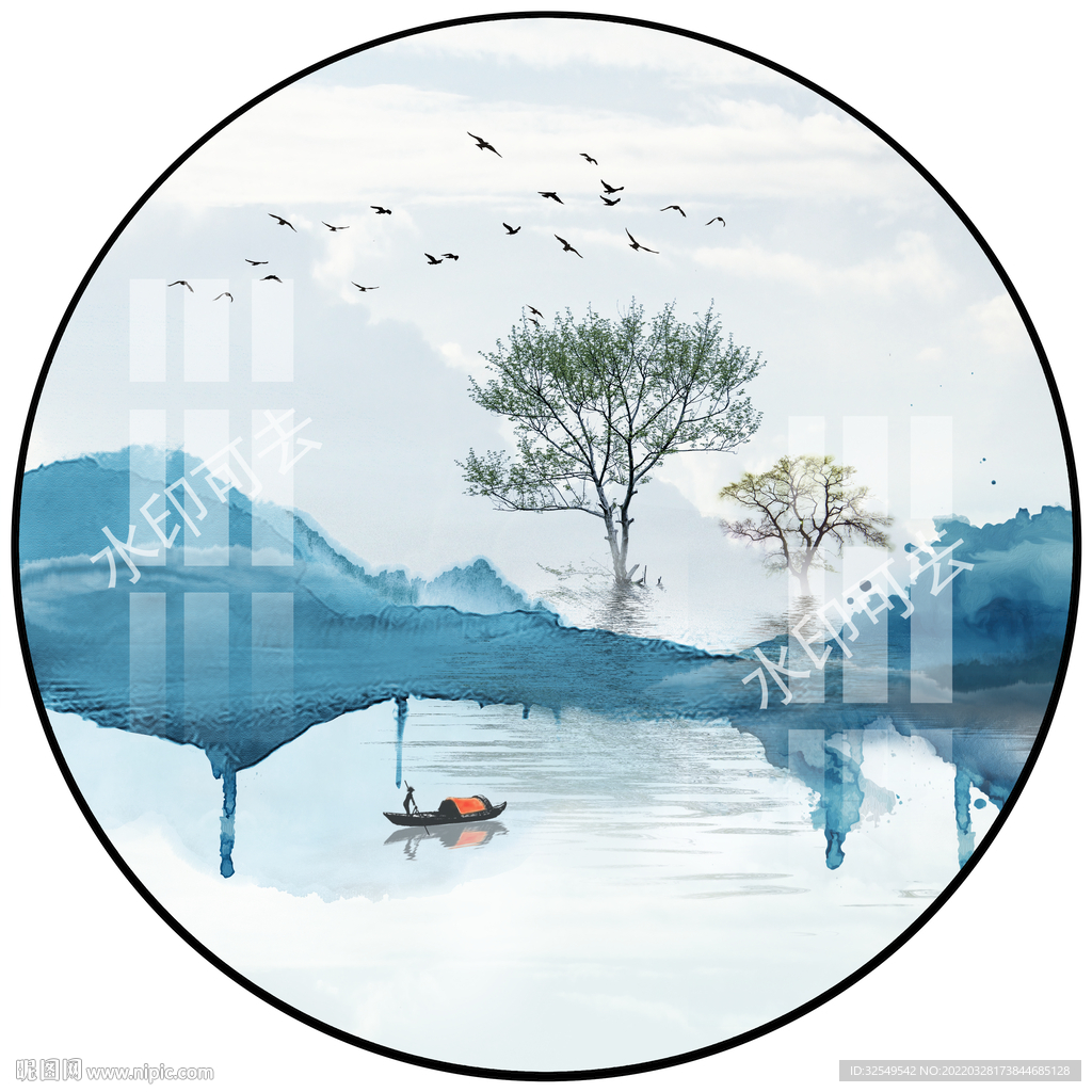 圆形山水画