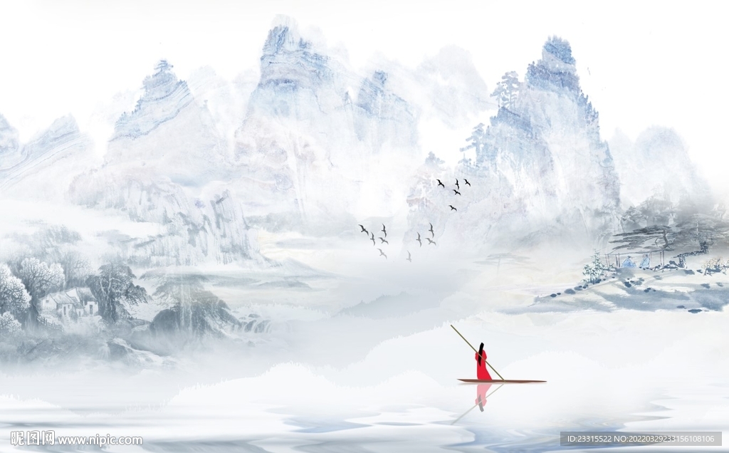 桂林山水新中式山水背景墙