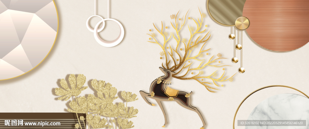 金箔麋鹿装饰画