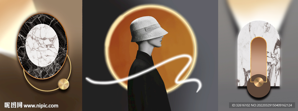 美女灯光几何装饰画